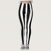 Zwart & Wit Verticale Strepen Halloween Kostuum Leggings (Voorkant)