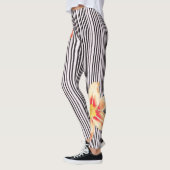 Zwart-wit - verticale strepen Oranje bloemen Yoga Leggings (Links)