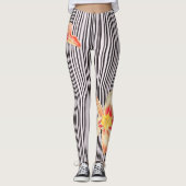 Zwart-wit - verticale strepen Oranje bloemen Yoga Leggings (Voorkant)
