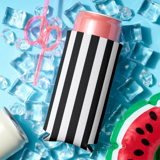 Zwart-wit verticale strepen seltzer blikjeskoeler (Insitu Zomer)
