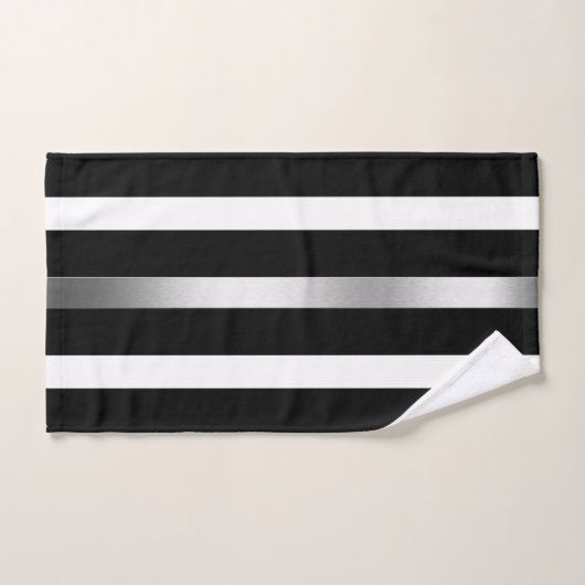 Zwart-wit verticale strepen zilveren accenten bad handdoek (Handdoek)