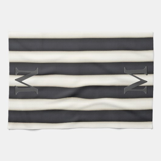 Zwart-wit - Verticale strips - Gothisch monogram Theedoek (Horizontaal)