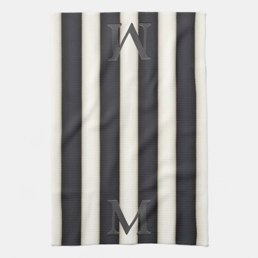 Zwart-wit - Verticale strips - Gothisch monogram Theedoek (Verticaal)