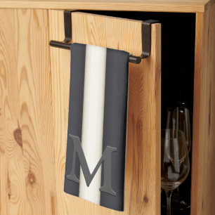 Zwart-wit - Verticale strips - Gothisch monogram Theedoek