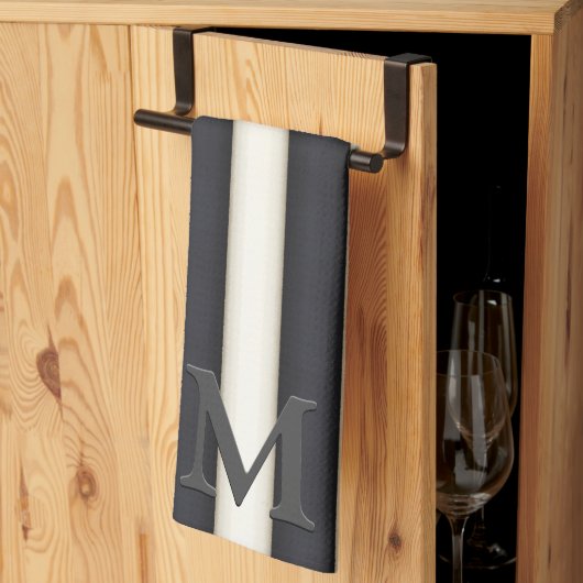 Zwart-wit - Verticale strips - Gothisch monogram Theedoek (Derde Gevouwen)