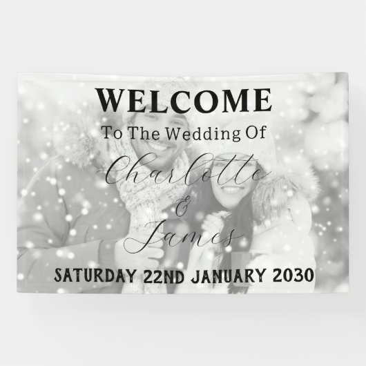 Zwart-wit vervaagd foto bruiloft welkom spandoek (Horizontaal)