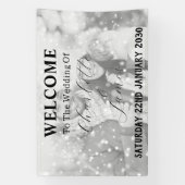 Zwart-wit vervaagd foto bruiloft welkom spandoek (Verticaal)