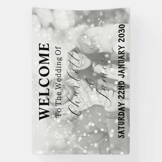 Zwart-wit vervaagd foto bruiloft welkom spandoek (Verticaal)