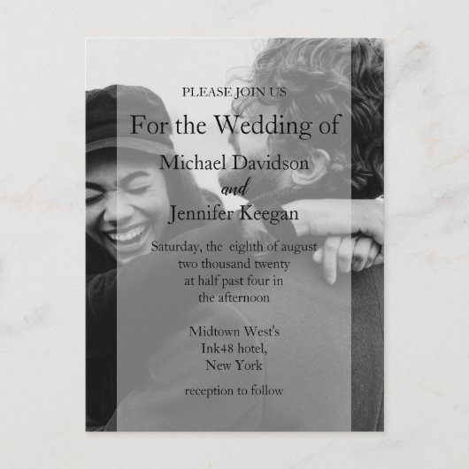 Zwart-wit vervaagde foto bruiloft uitnodiging (Voorkant)
