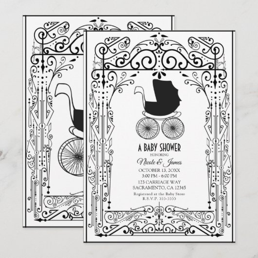 Zwart-wit  vervoer Deco Baby shower Kaart (Voorkant / Achterkant)