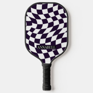 Zwart-wit vervormd dambord patroon op maat pickleball paddle