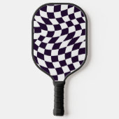 Zwart-wit vervormd dambord patroon op maat pickleball paddle (Achterkant)