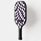 Zwart-wit vervormd dambord patroon op maat pickleball paddle (Links)