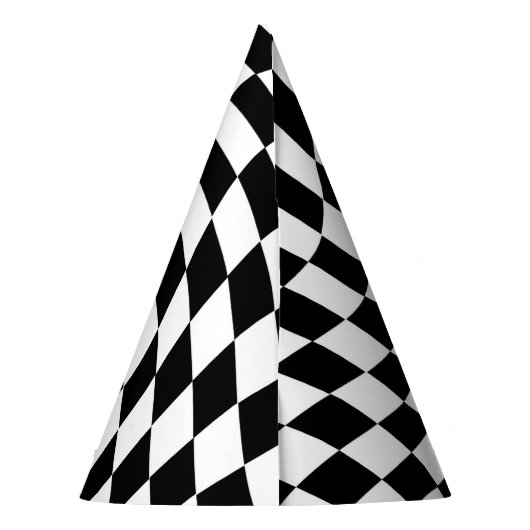 Zwart-wit vervormd geruite patroon feesthoedjes (Achterkant)