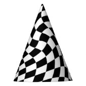 Zwart-wit vervormd geruite patroon feesthoedjes (Voorkant)