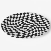 Zwart-wit vervormd geruite patroon papieren bordje (Gekanteld)