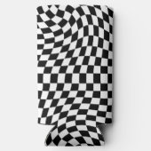 Zwart-wit vervormd geruite patroon seltzer blikjeskoeler (Achterkant)