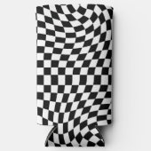 Zwart-wit vervormd geruite patroon seltzer blikjeskoeler (Voorkant)