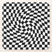 Zwart-wit verwrongen dambord kartonnen onderzetters (Voorkant)