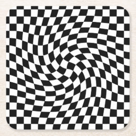 Zwart-wit verwrongen dambord kartonnen onderzetters