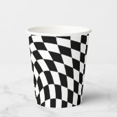 Zwart-wit verwrongen dambord papieren bekers (Achterkant)