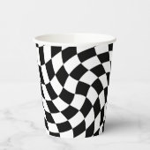 Zwart-wit verwrongen dambord papieren bekers (Links)