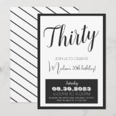 Zwart Wit Vet 30e Verjaardag Uitnodiging Alle Leef (Voorkant / Achterkant)