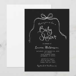 Zwart Wit Vet Eenvoudige Boog Baby shower Uitnodig Kaart