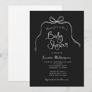 Zwart Wit Vet Eenvoudige Boog Baby shower Uitnodig Kaart