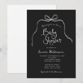 Zwart Wit Vet Eenvoudige Boog Baby shower Uitnodig Kaart