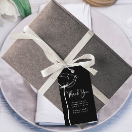 Zwart wit vet minimale bloemenbruiloft dank u cadeaulabel