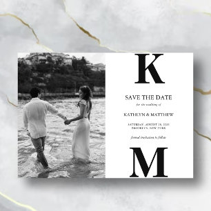 Zwart-wit Vet Monogram Modern Save The Date Magnetische Uitnodiging