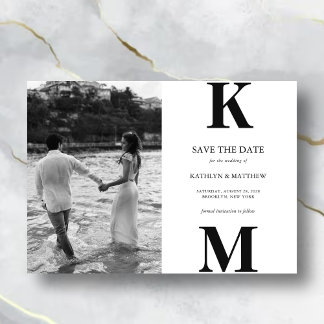 Zwart-wit Vet Monogram Modern Save The Date Magnetische Uitnodiging
