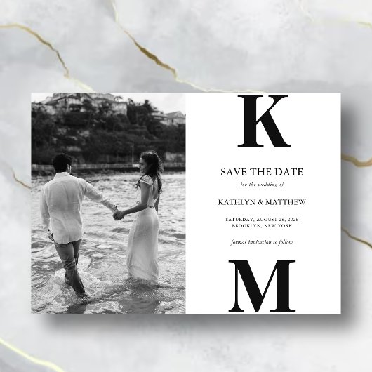 Zwart-wit Vet Monogram Modern Save The Date Magnetische Uitnodiging