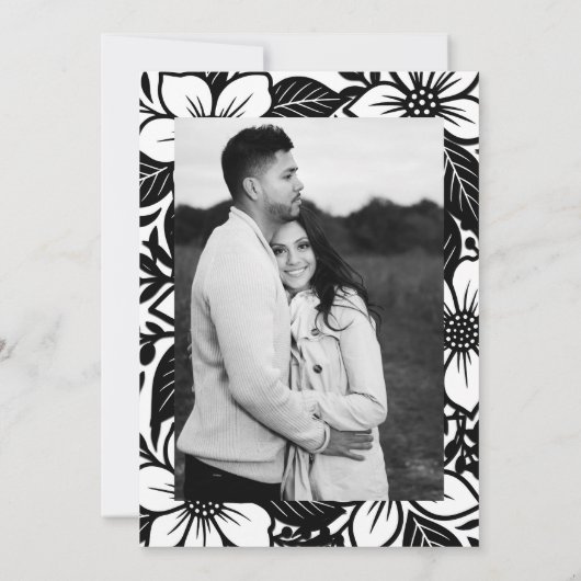 Zwart & Wit Vetgedrukte Bloemen Baby shower Kaart (Achterkant)