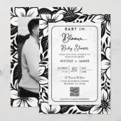 Zwart & Wit Vetgedrukte Bloemen Baby shower Kaart (Voorkant / Achterkant)