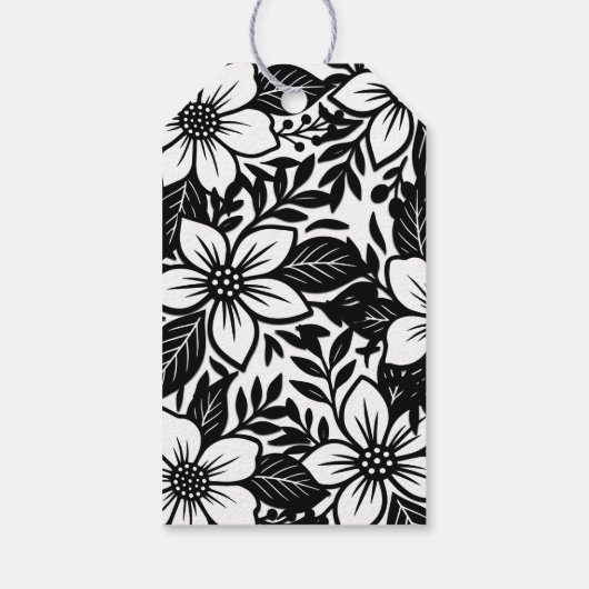 Zwart & Wit Vetgedrukte Bloemen Bloom Cadeaulabel (Achterkant)