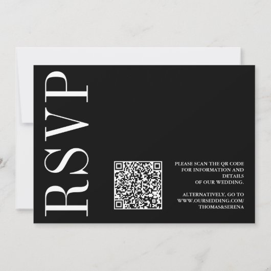 Zwart-wit Vetgedrukte Monochrome QR Code RSVP Bow Kaart (Achterkant)