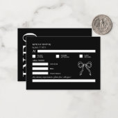 Zwart-wit Vetgedrukte Monochrome QR Code RSVP Bow Notitiekaartje (Voorkant / Achterkant in situ)