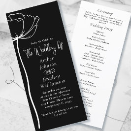 Zwart-wit Vette Bloemen Moderne Eenvoudige Bruilof Programmakaart