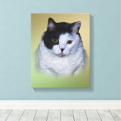 Zwart-wit Vette Kat Canvas Afdruk (Insitu (Houten vloer))
