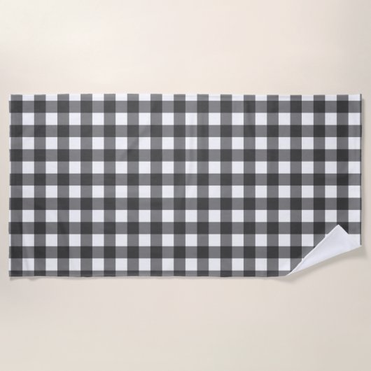 Zwart-wit Vichy-print geruit patroon Strandlaken (Voorkant)