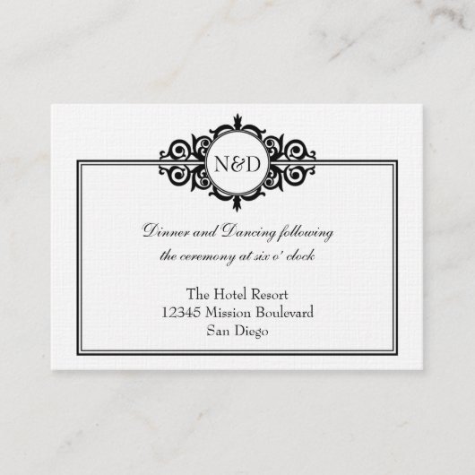 Zwart wit Victoriaans bruiloft receptie behuizing Informatiekaartje (Voorkant)