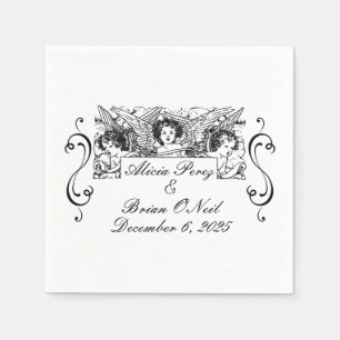 Zwart-wit Victoriaans Cherubs bruiloft Cocktail Servet