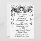 Zwart-wit Victoriaans Cherubs bruiloft Kaart (Voorkant)