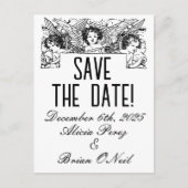 Zwart-wit Victoriaans Cherubs Save-the-Date Briefkaart (Voorkant)
