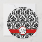 Zwart-wit Victoriaans Damask Red Trim Weddenschap Kaart (Achterkant)