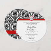 Zwart-wit Victoriaans Damask Red Trim Weddenschap Kaart (Voorkant / Achterkant)