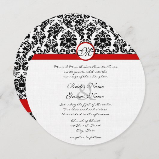 Zwart-wit Victoriaans Damask Red Trim Weddenschap Kaart (Voorkant / Achterkant)