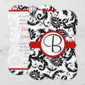 Zwart-wit Victoriaans Damask Red Trim Wedding Kaart (Voorkant / Achterkant)
